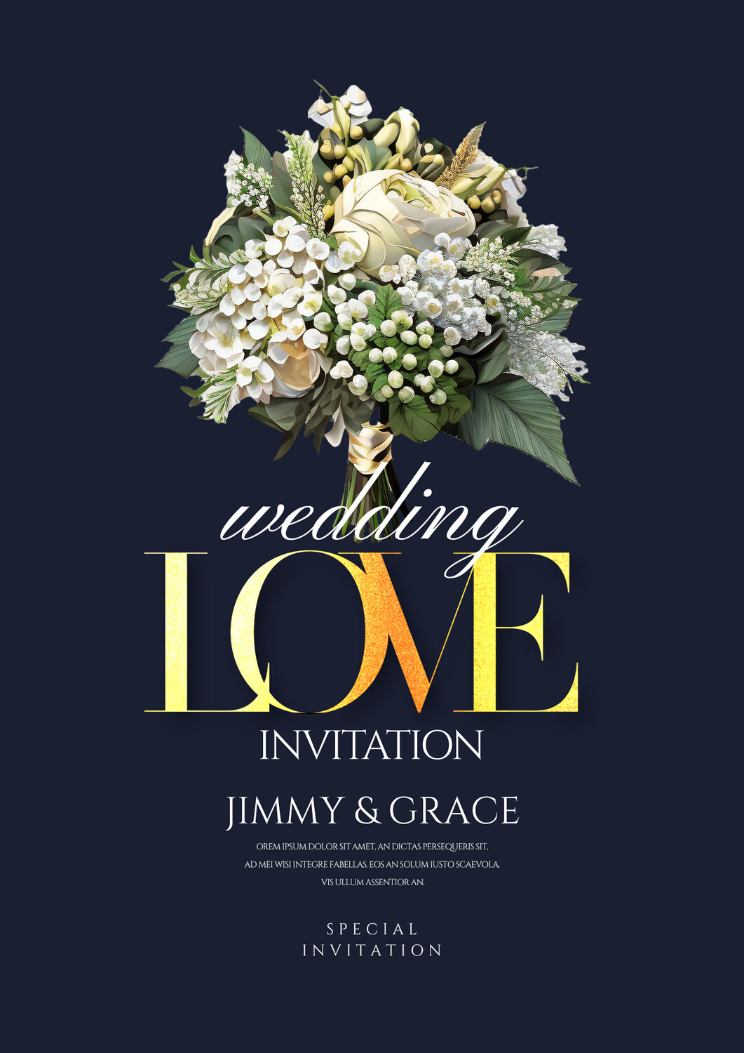 Romantic Minimalist Bouquet Wedding Invitation Premium Template