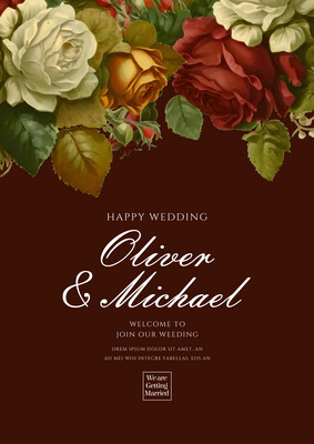 Cartoon Romantic Watercolor Oil Painting Floral Bouquet Wedding Invitation Premium Template