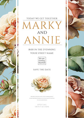 Cartoon Watercolor Flowers Plants Romantic Simple Wedding Invitation Premium Template