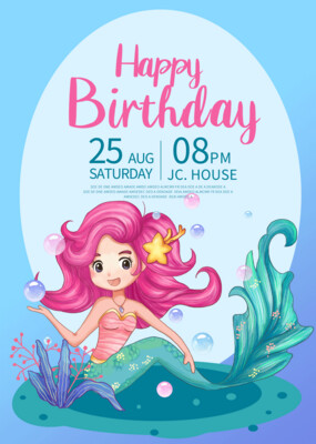Simple Mermaid Birthday Party Invitation Premium Template