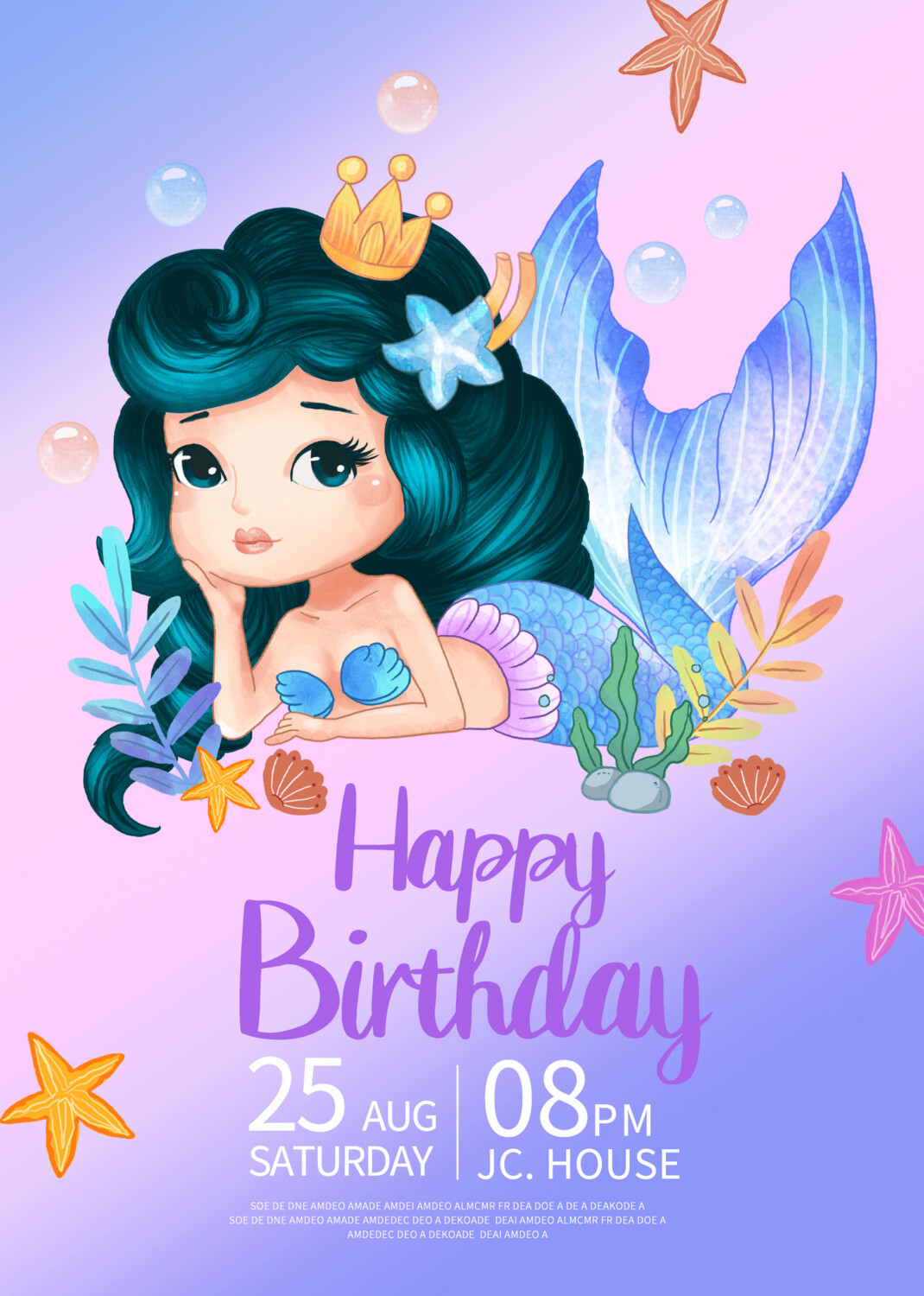 Colorful Mermaid Birthday Party Invitation Premium Template