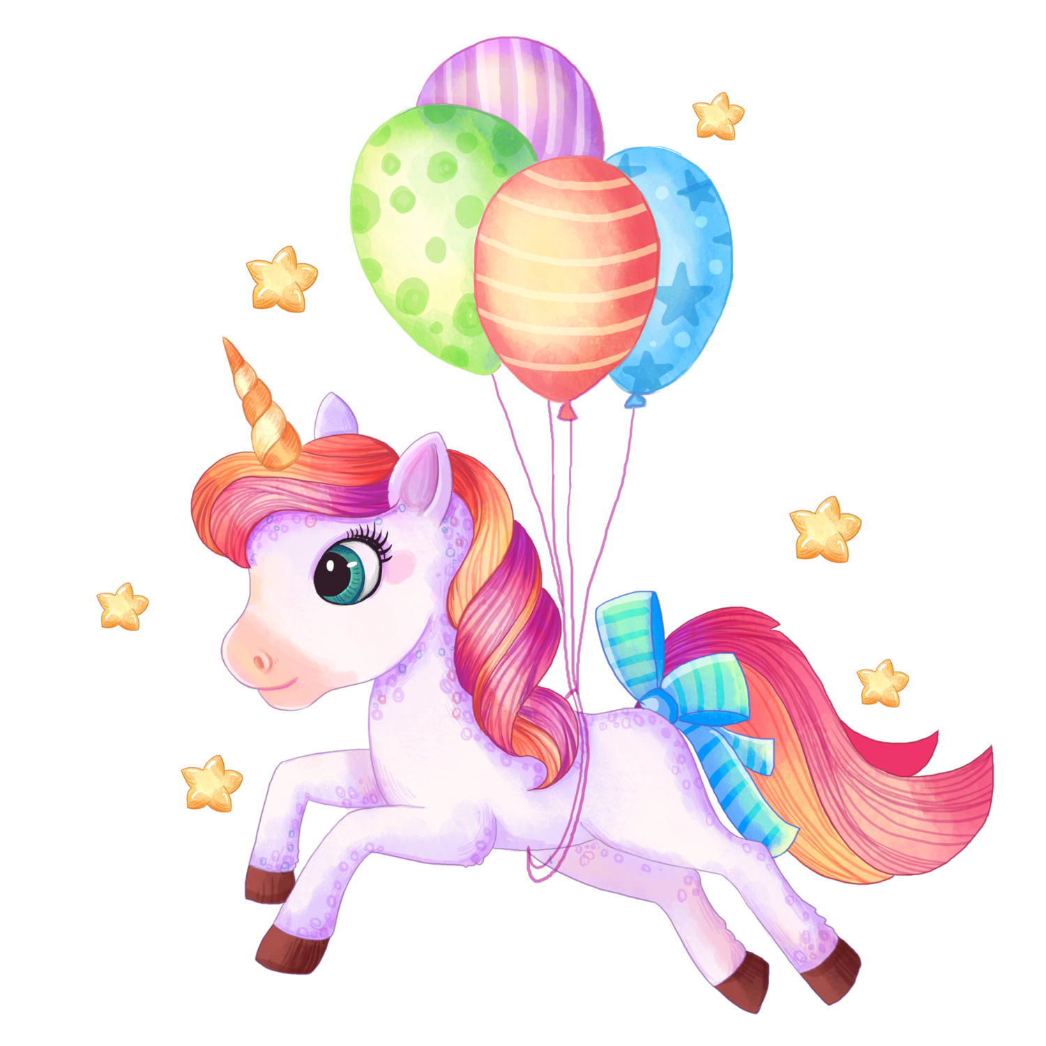 Cute Unicorn Playing With Balloons PNG Picture