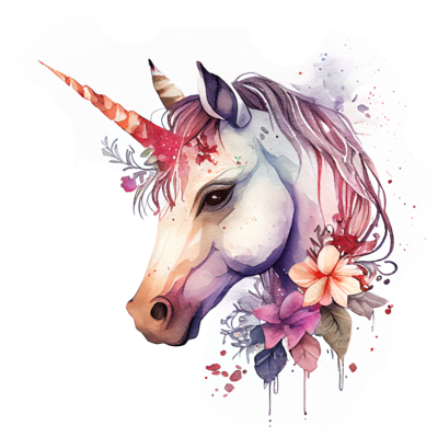 Beautiful Watercolor Unicorn With Flowers Free PNG and PSD