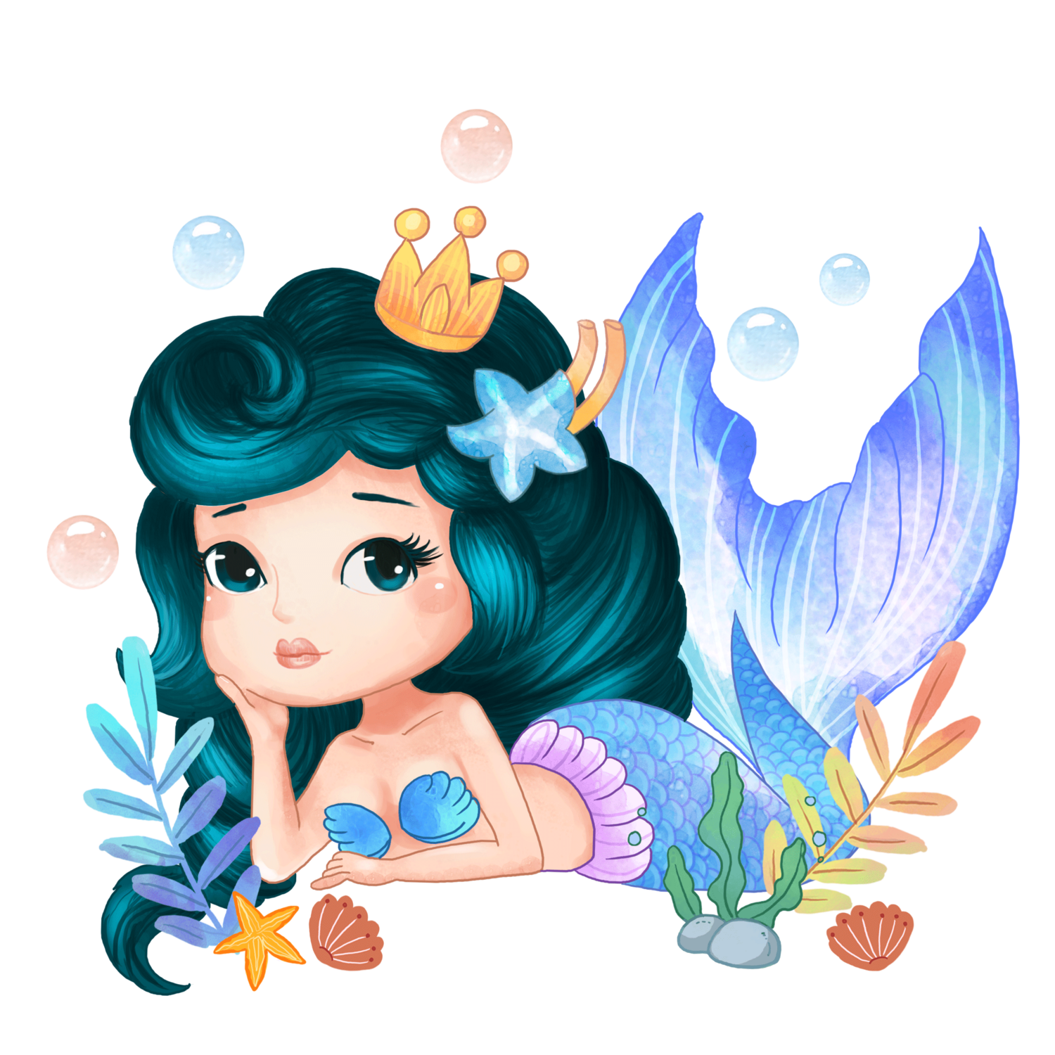 Hand Drawn Cartoon Mermaid Princess PNG Picture