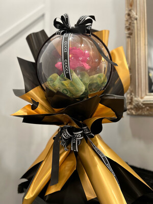 Fresh Single Rose Bouquet In dome With Money FFBID002