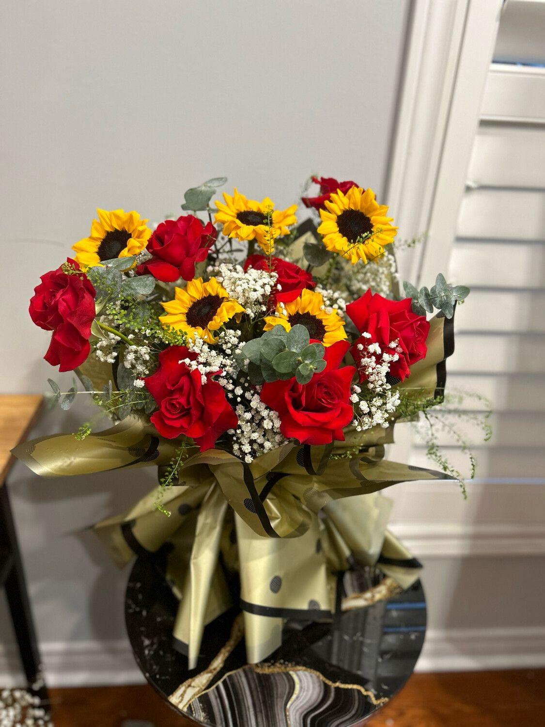 "Valentine's Day Bliss: Red Roses, Sunflowers, and More Bouquet"