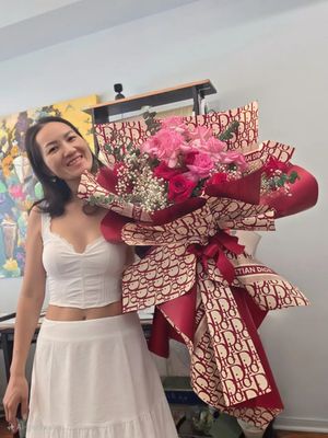 Luxury Bouquet Wrapped in Dior-Inspired Paper