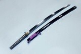 JKOO-Folded steel sakabatou Katana, Blade steel: T10 steel, Tsuka-Ito: Purple