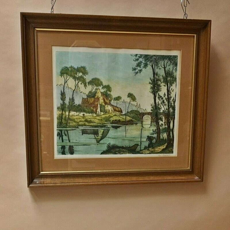 Grabado Paisaje Fluvial