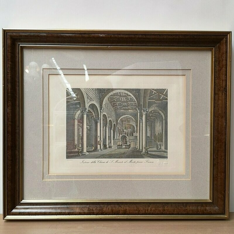 Grabado original y enmarcado de la Chiessa de S.Miniato