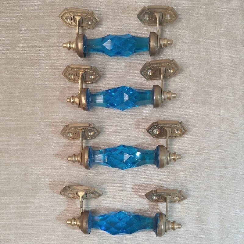 Lote de 4 Tiradores de Cristal Azul Turquesa