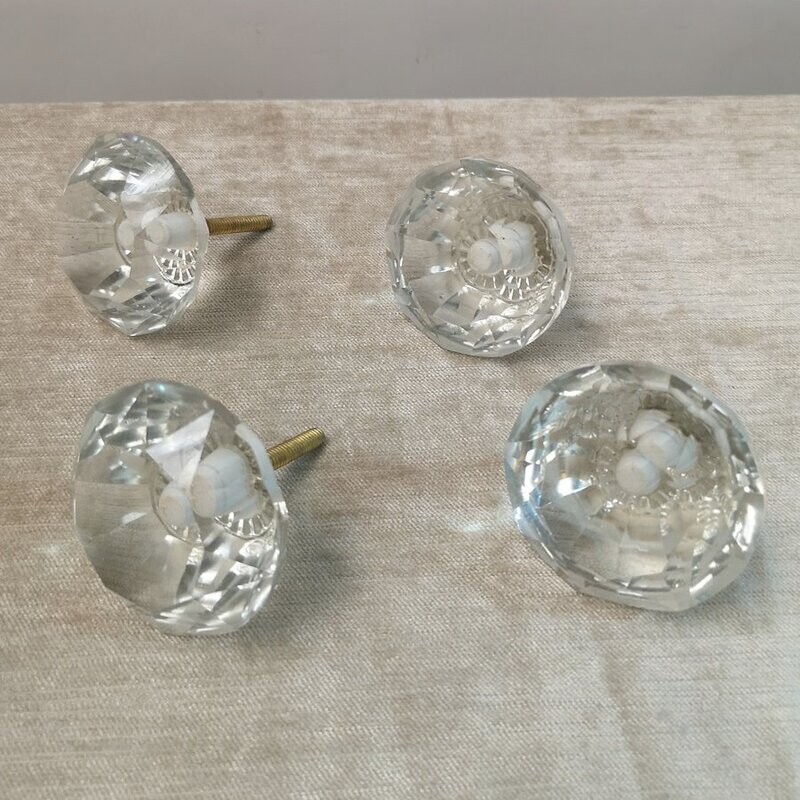 Lote 4 Tiradores Grandes de Cristal Transparente