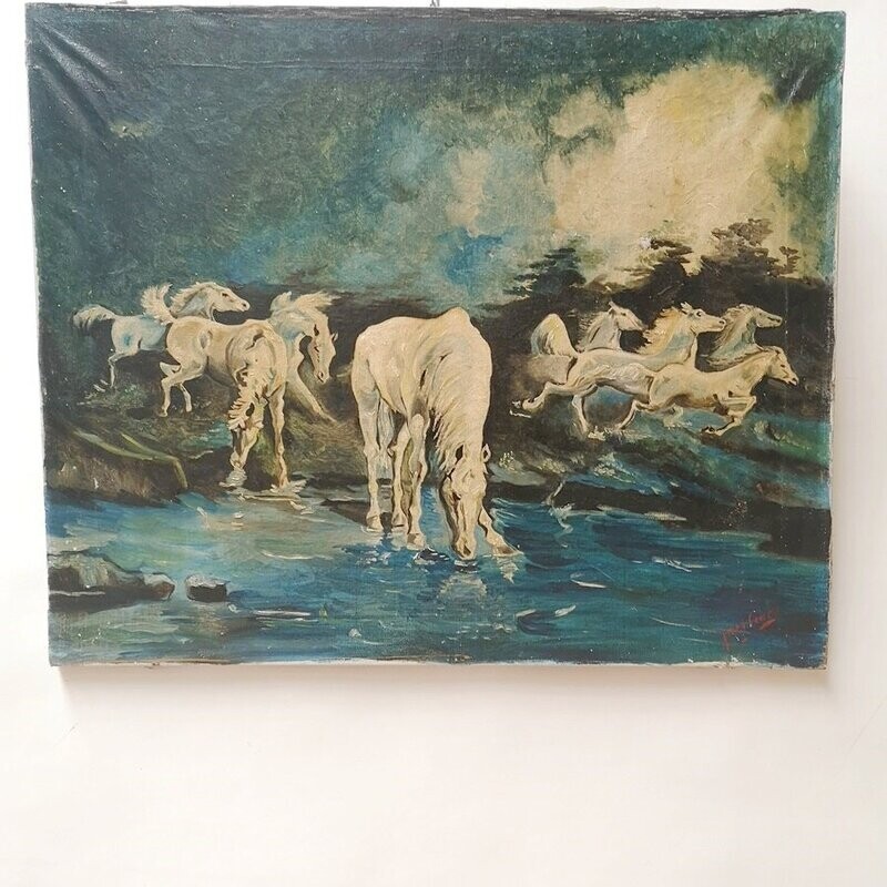 Óleo Caballos en la Noche