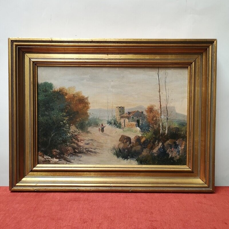 Óleo Paisaje con Caserío Óleo Paisaje con Caserío