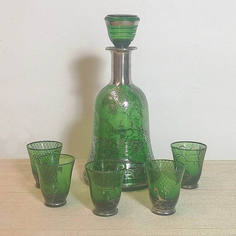 Botella Cristal y Plata con Vasos