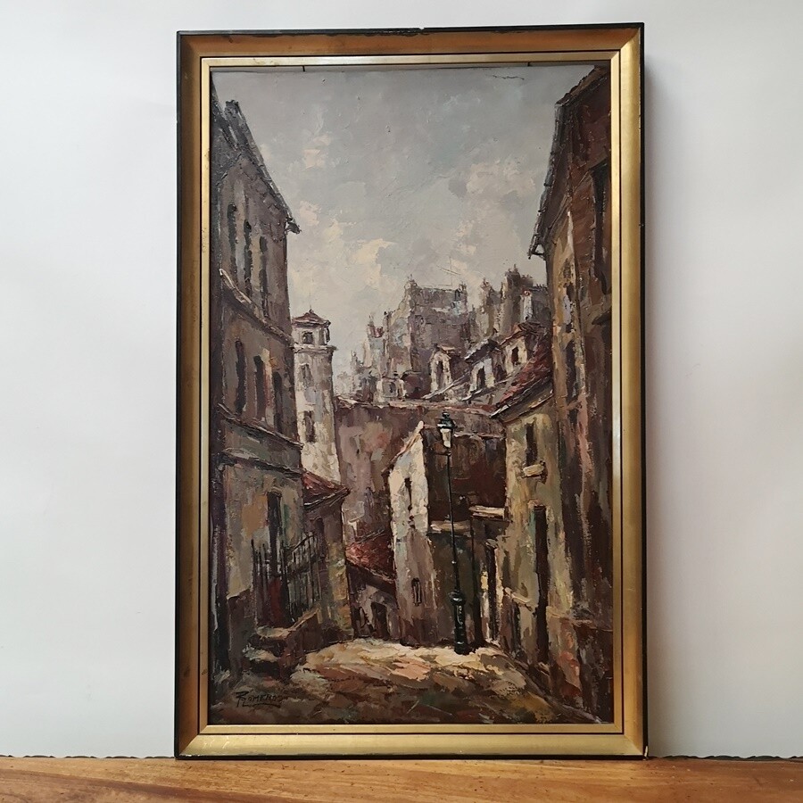 Óleo Calle de Pueblo Firmado Romero