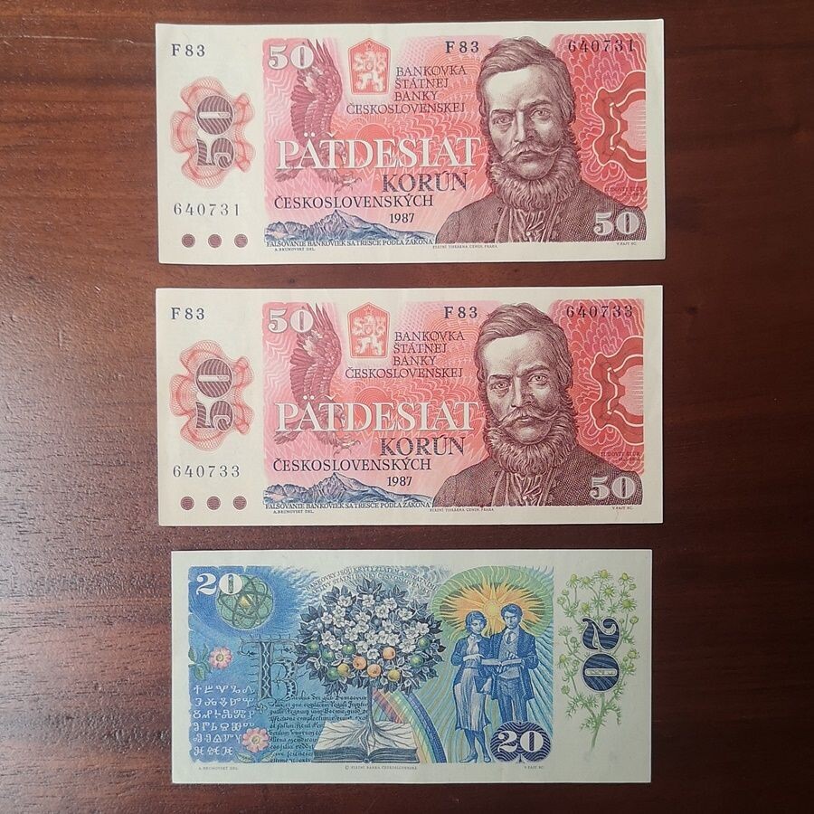 Lote de tres Billetes de Checoslovaquia