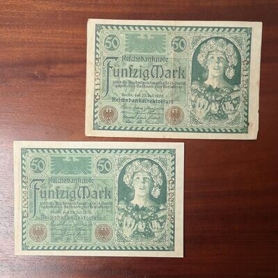 Dos billetes de 50 marcos