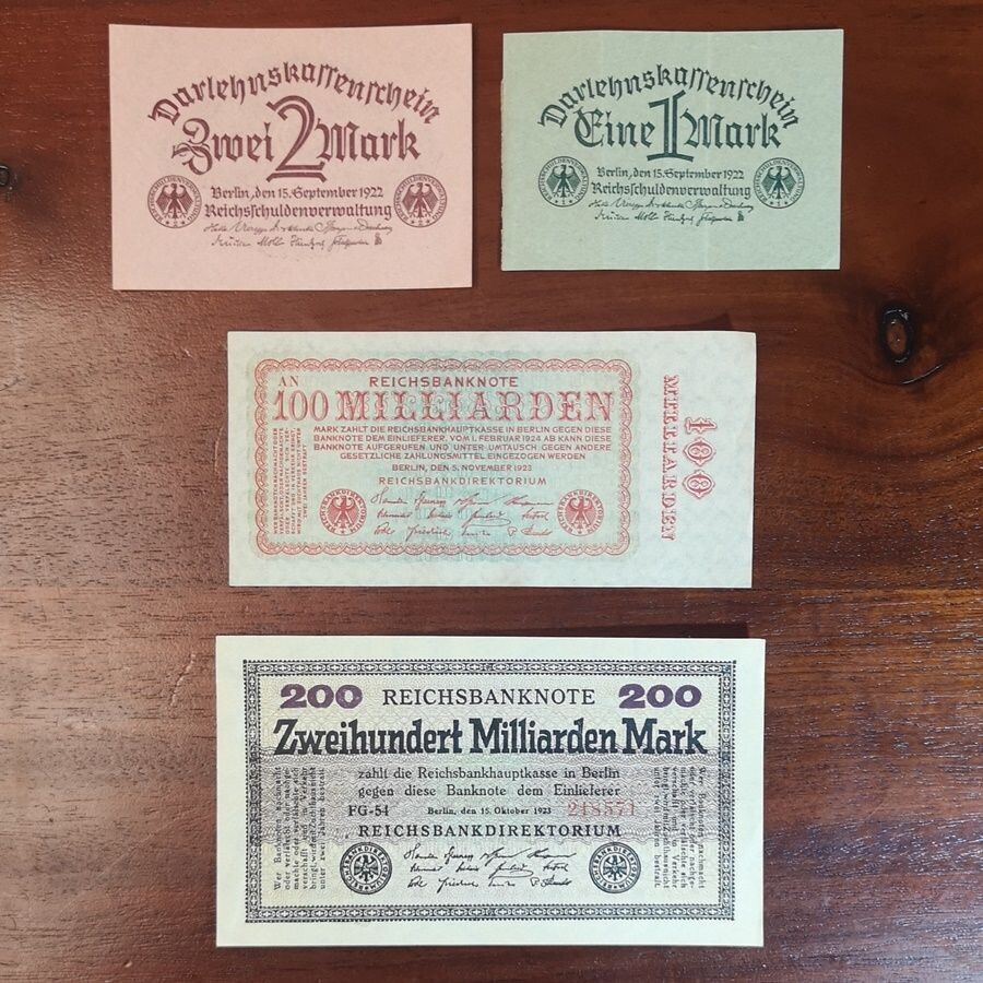 lote de 4 billetes de la República de Weimar