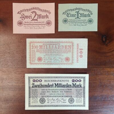 lote de 4 billetes de la República de Weimar