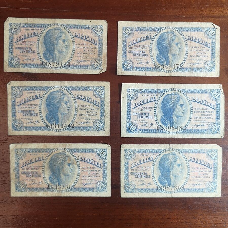 Seis Billetes de la República Española de 1937