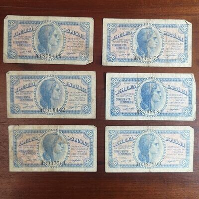 Seis Billetes de la República Española de 1937