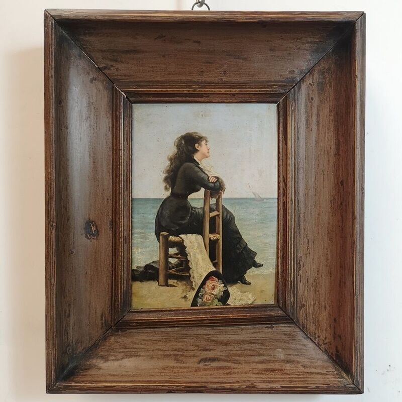 Óleo Joven Mujer Frente al Mar Óleo Joven Mujer Frente al Mar