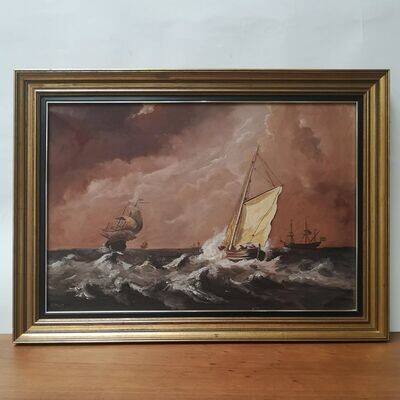 Óleo Barcos en la Tempestad