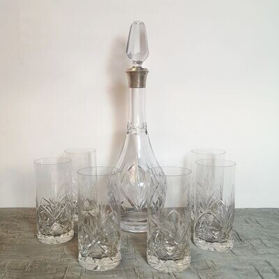 Botella Cristal con seis vasos