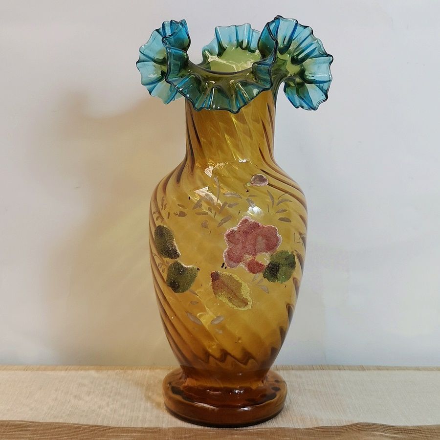 Florero Cristal Ámbar y Azul