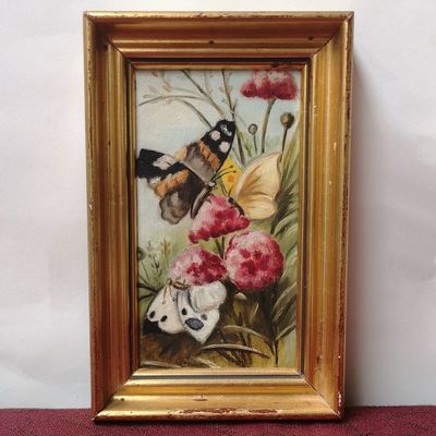 Óleo Miñatura Mariposas y Flores
