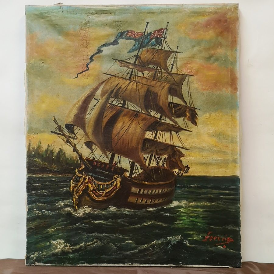 Óleo Barco Firmado Ferreira