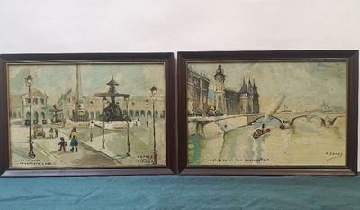 Par de Óleos Vistas de Paris