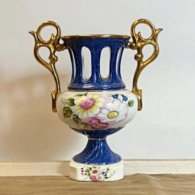 Jarrón de Cerámica con Asas Doradas Jarrón de Cerámica con Asas Doradas