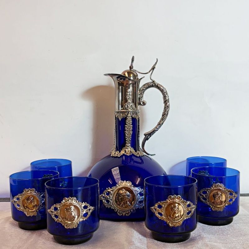 Juego Jarra y Vaso en Azul Cobalto