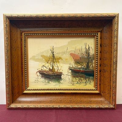 Óleo barcos del pintor Antonio Segrelles