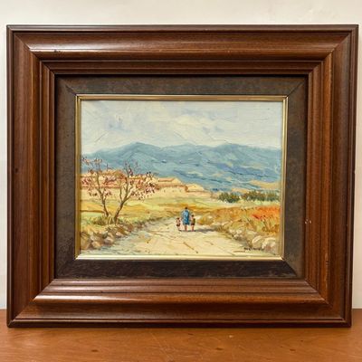 Cuadro al Óleo Paisaje con Pueblo