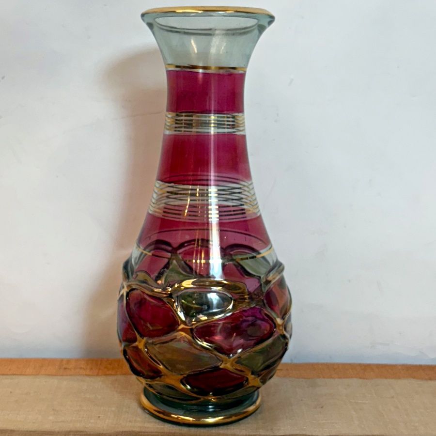 Jarrón de Cristal Rosa y Oro