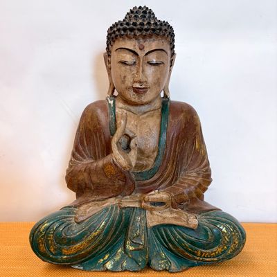 Buda Sentado de Madera Policromada