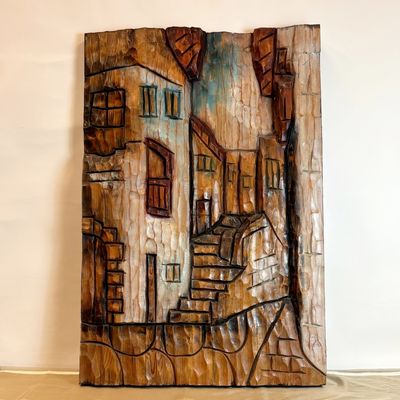 Cuadro Tallado en Madera Firmado Cain