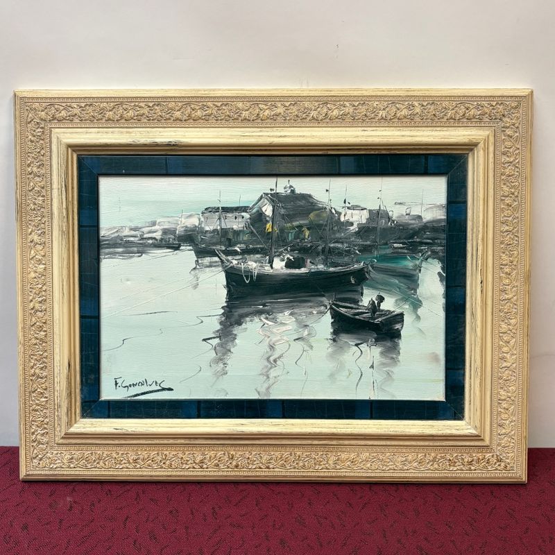 Óleo Barcos en el Puerto