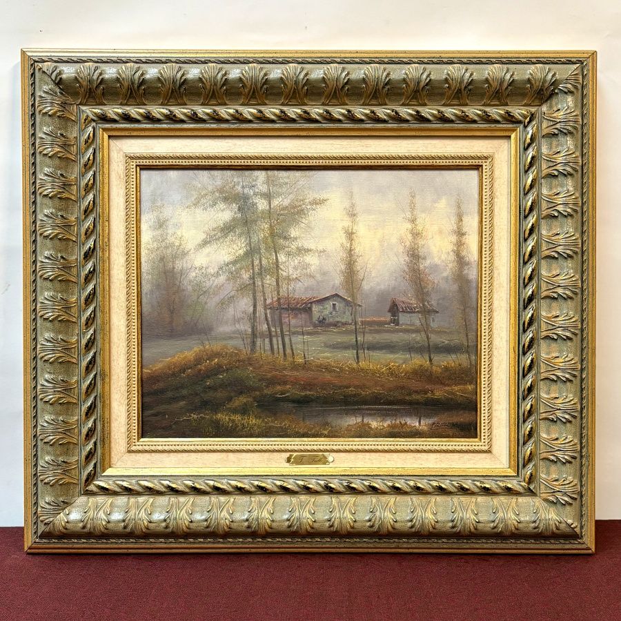 Óleo, Paisaje Invernal con Lago