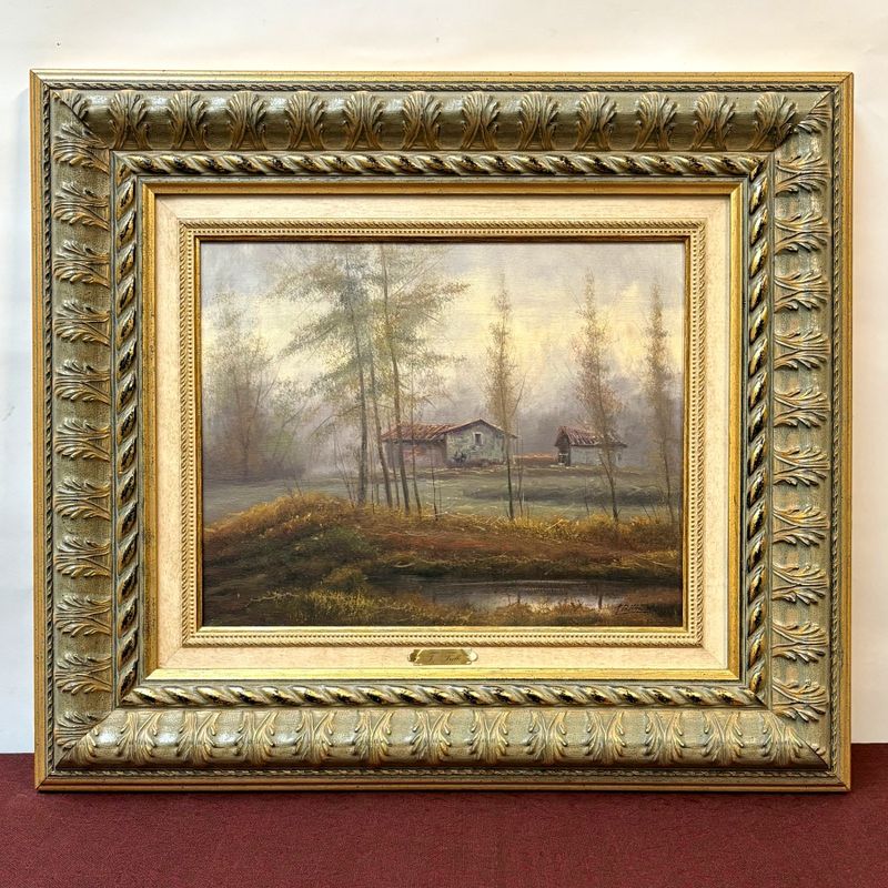 Óleo, Paisaje Invernal con Lago