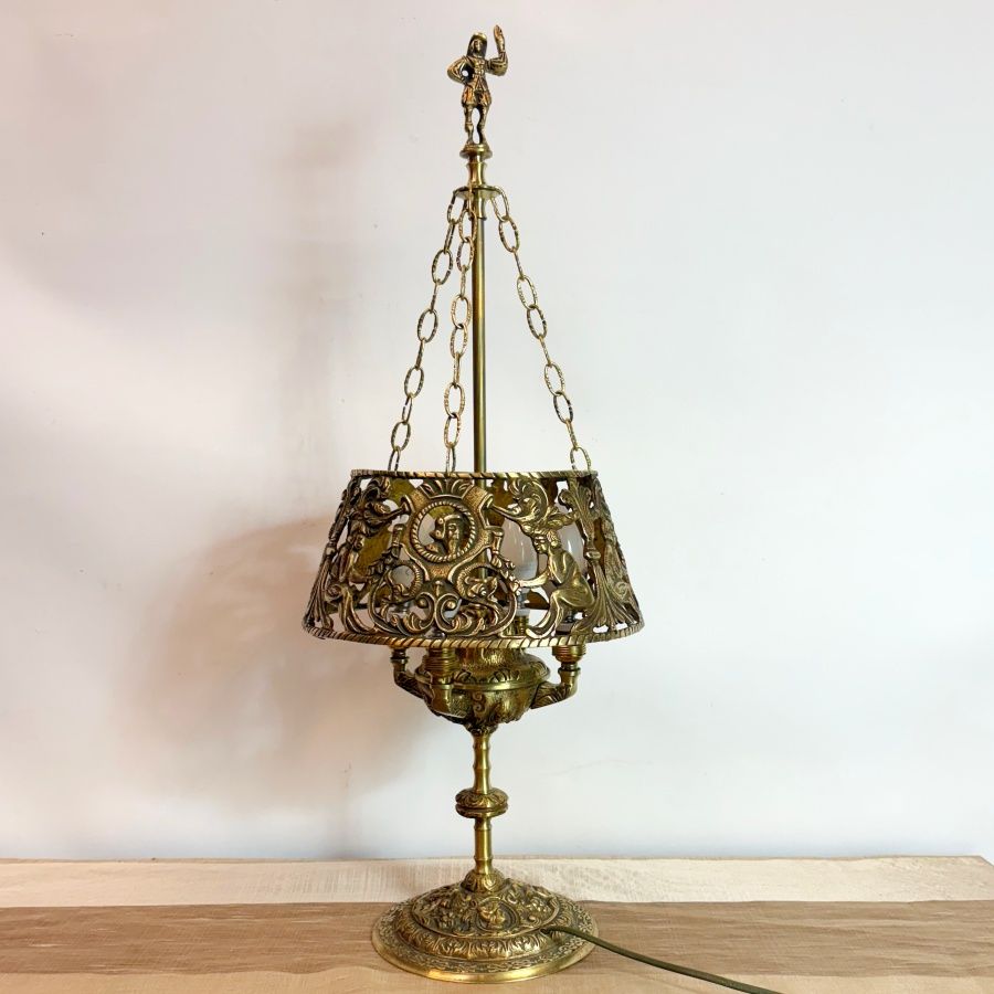 Lámpara Bronce con Pantalla Colgante