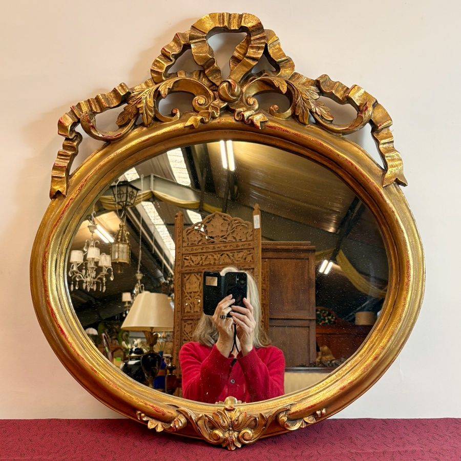 Espejo Redondo con Penacho en Pan de Oro