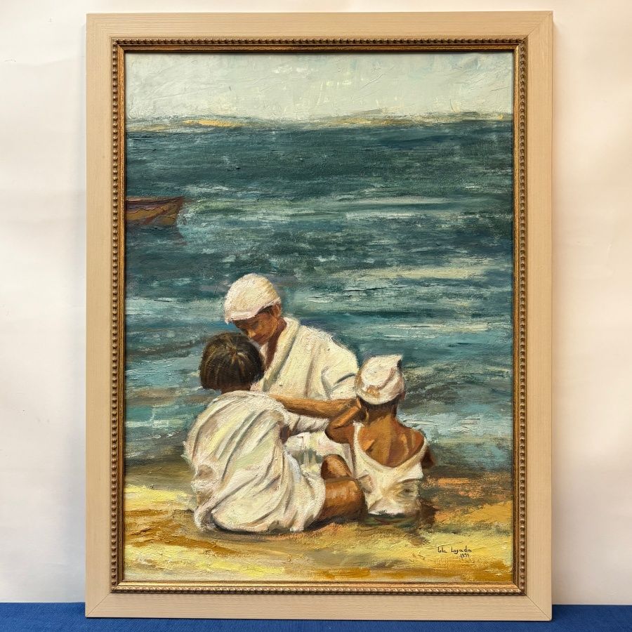 Óleo Familia a la Orilla de Mar