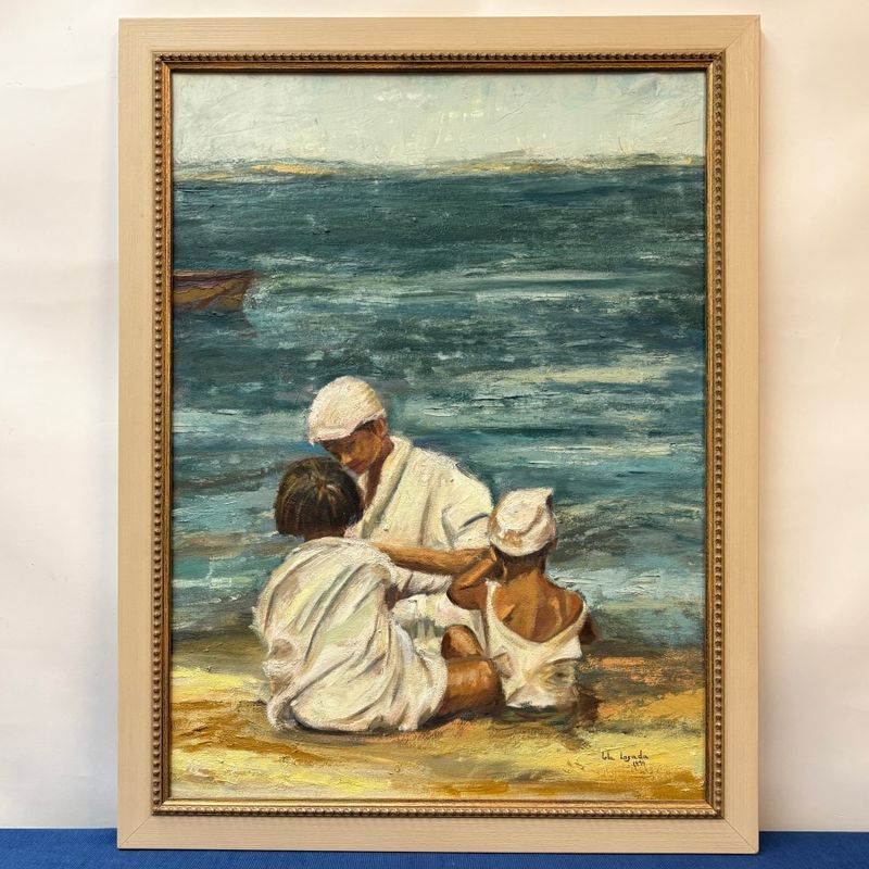 Óleo Familia a la Orilla de Mar