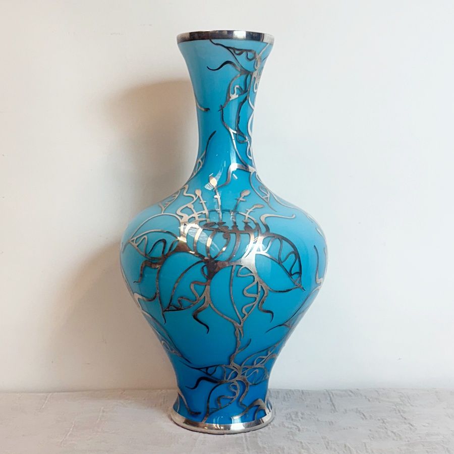 Jarrón de Cristal Opalino Turquesa