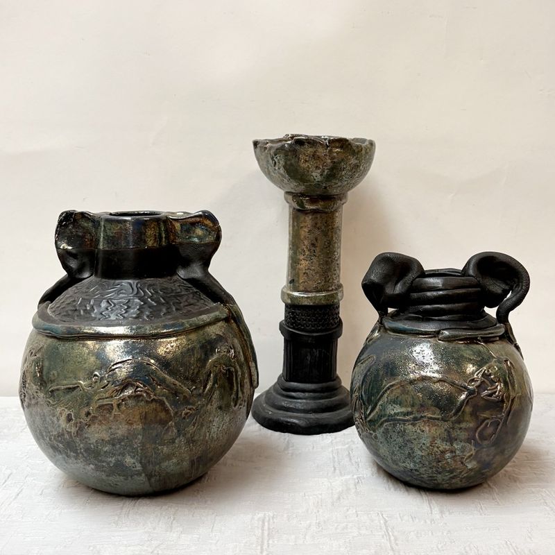 Conjunto Tres Piezas de Cerámica Oscura