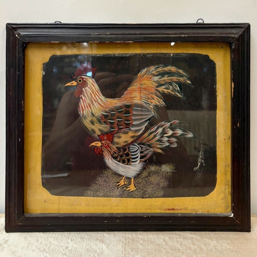 Cuadro Gallos Tallados y Pintados Cuadro Gallos Tallados y Pintados